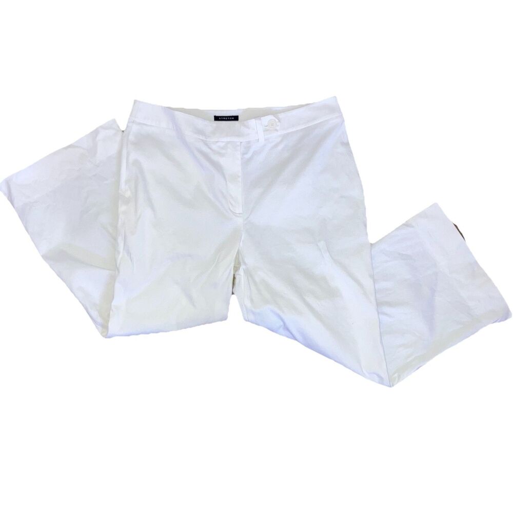JONES NEW YORK SIGNATURE STRETCH 10 Solid White Cotton Pants Capri Cropped Wide